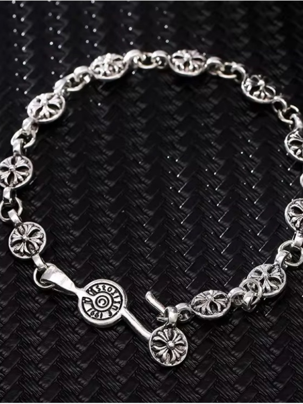 Silver Floral Link Bracelet with Toggle Clasp
